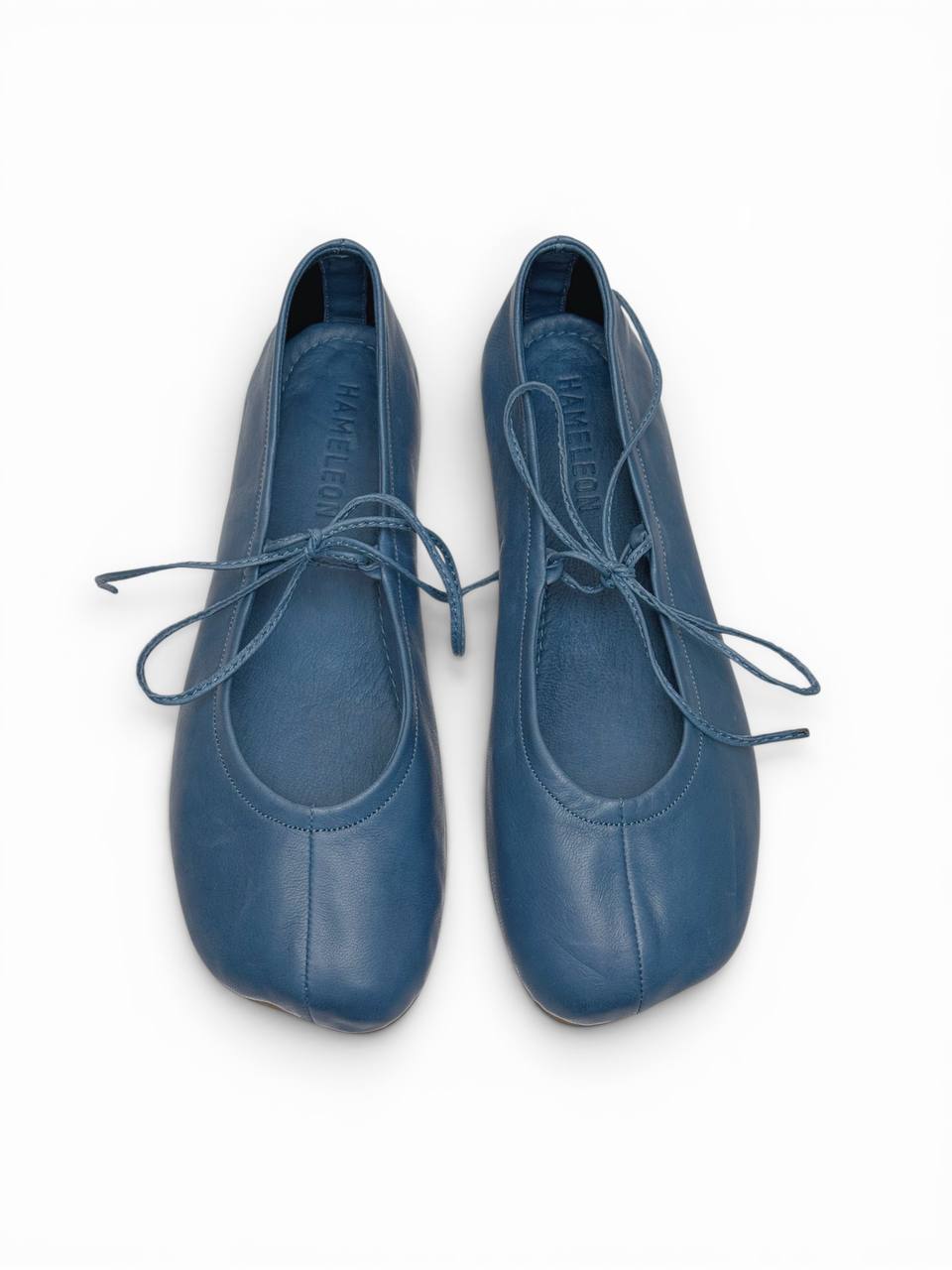 Top view leather ballet flats blue handmade HAMELEON
