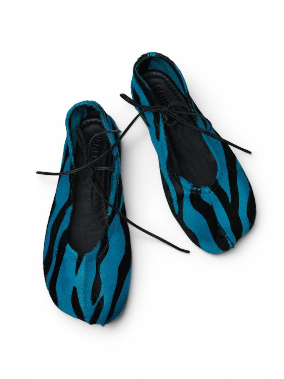 Blue ballet flats top view minimal clean design