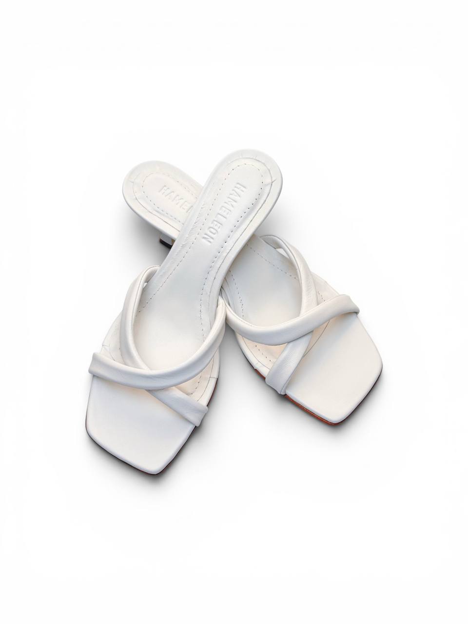 Top view of Selena Ivory handmade white leather mules