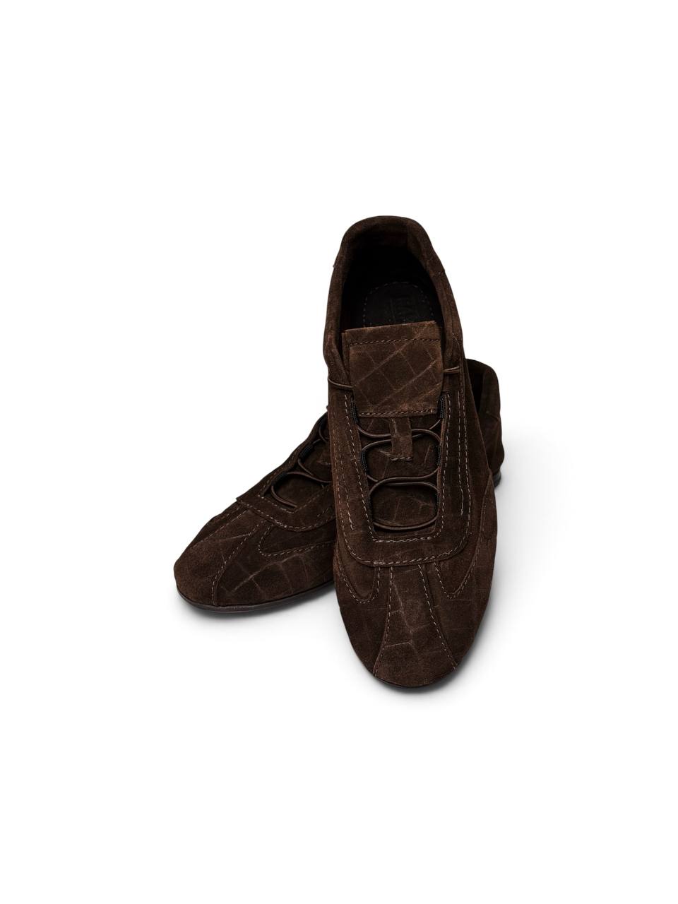 Brown suede sneakers Flow Bark with layered stitched panels