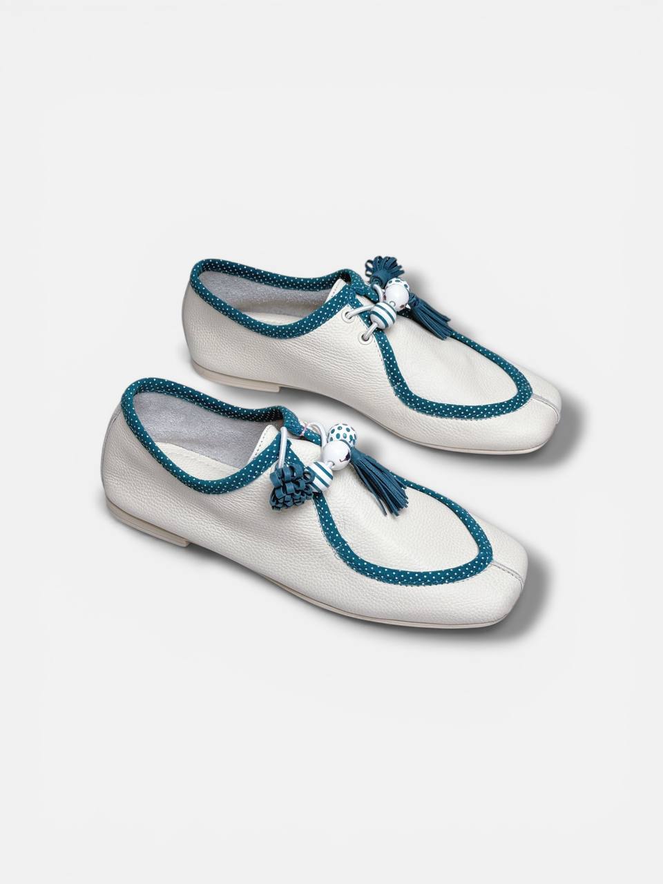 Handmade artisan leather walkers full pair aqua accents HameleonShoes