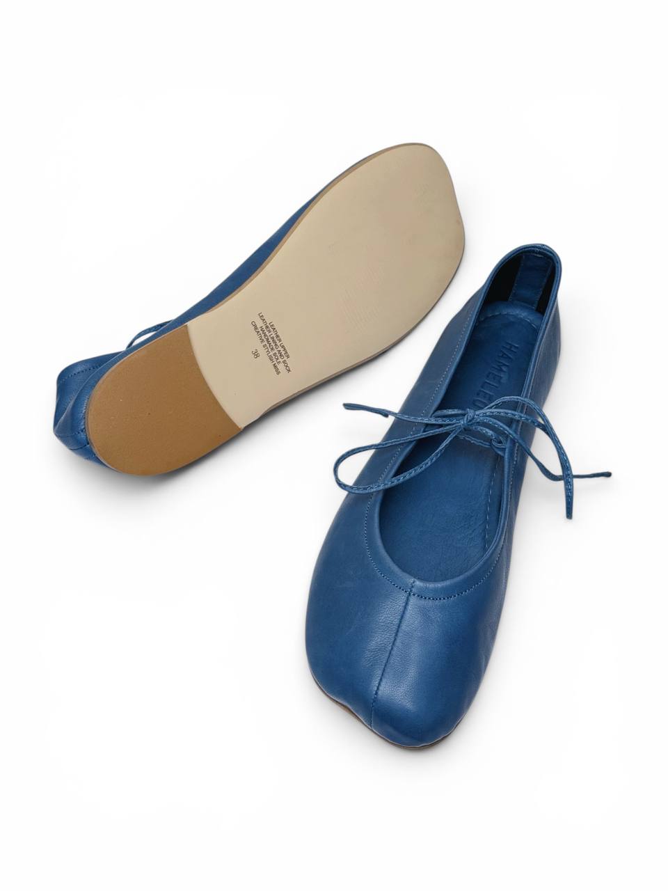 Handmade blue leather ballet flats artisan footwear