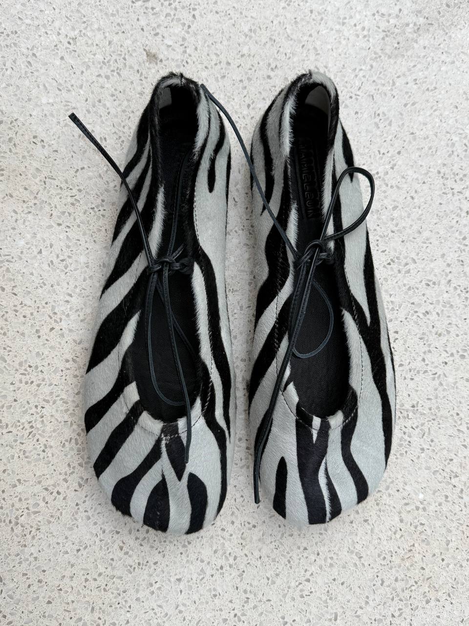 Comfortable handmade ballet flats in zebra print leather