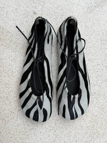 Comfortable handmade ballet flats in zebra print leather