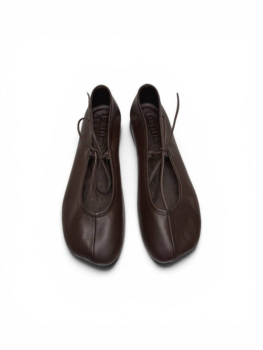 Top view of umber leather ballet flats HAMELEON