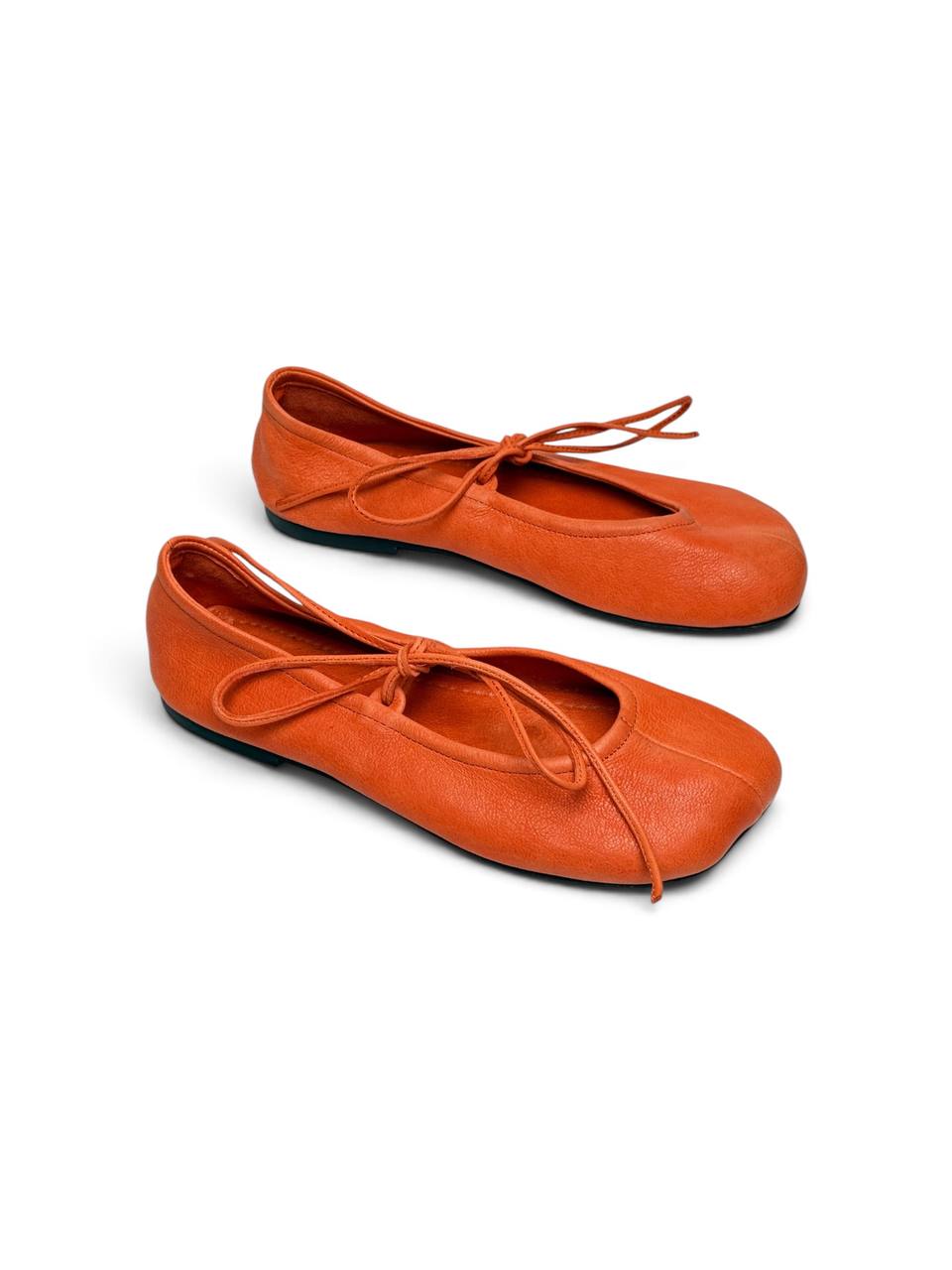 Valencia orange leather ballet flats with long tonal ties by HAMELEON