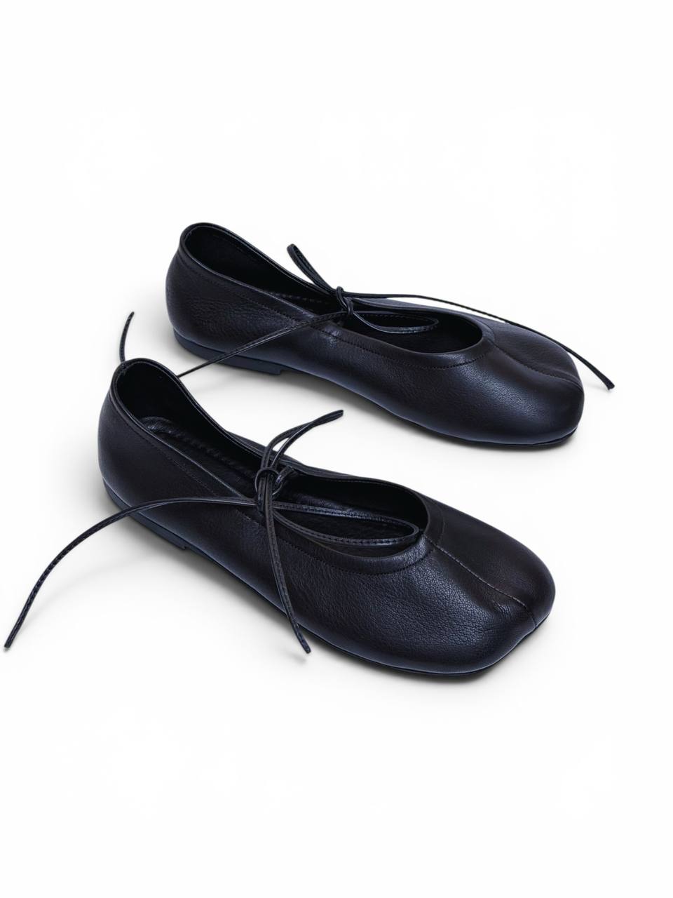 Handmade dark blue leather ballet flats front view