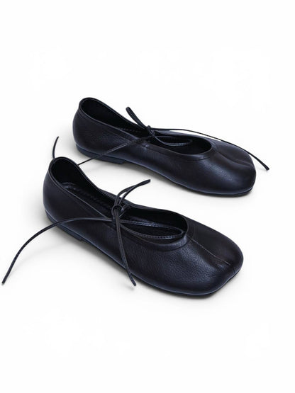 Handmade dark blue leather ballet flats front view
