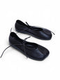 Handmade dark blue leather ballet flats front view