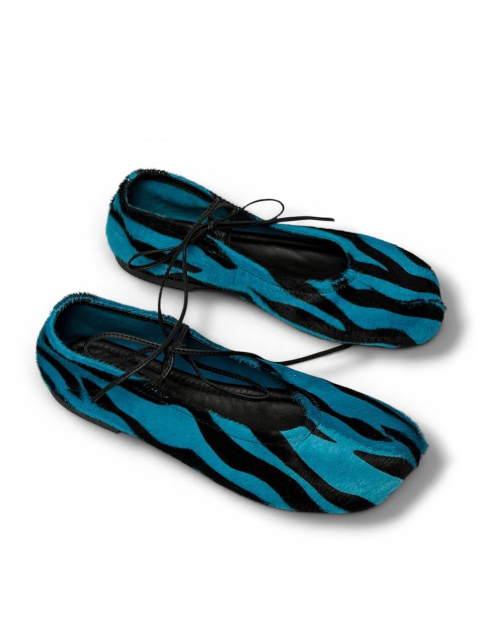 Blue tiger print ballet flats pony hair leather HameleonShoes