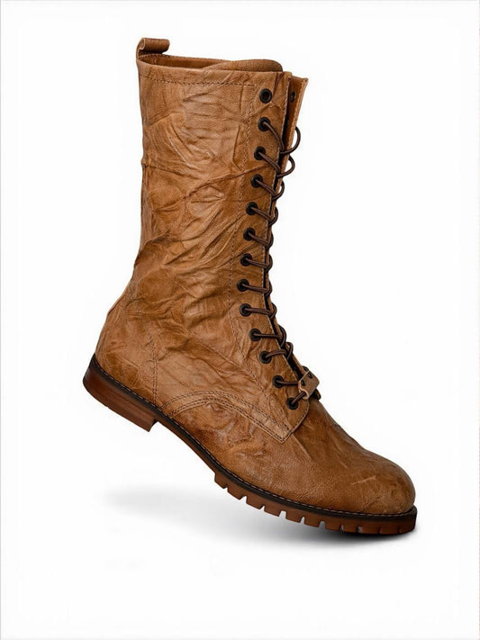 Leather boots front view elegant modern silhouette HameleonShoes