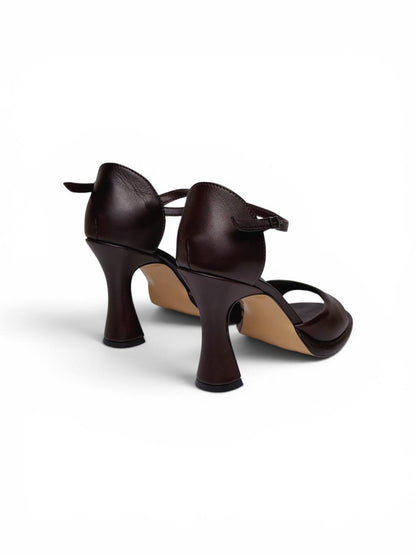 Back view of Buenos Aires Café leather heeled sandals