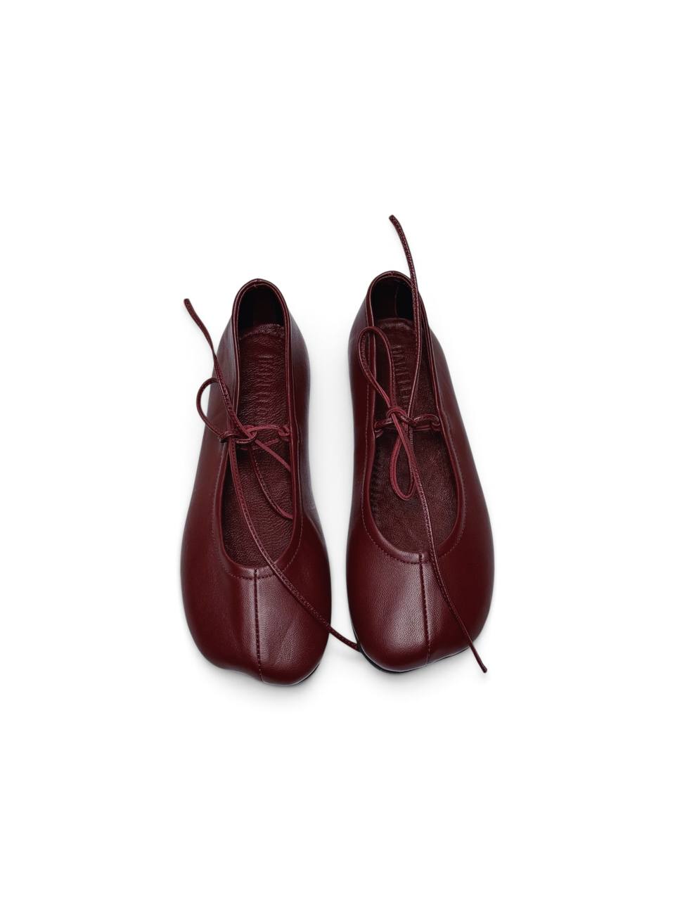 Claret burgundy leather ballet flats with long adjustable ties by HAMELEON