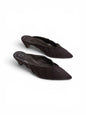 Handmade espresso suede mule heels with pointed toe