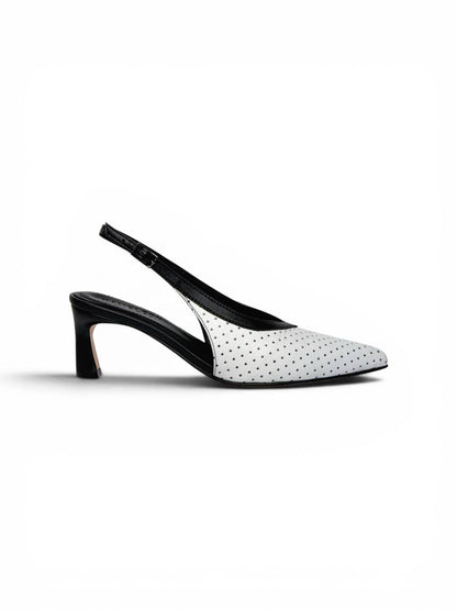 White black slingback heels side profile HameleonShoes