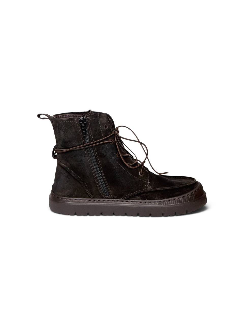 Suede boot Dusk with side zipper and long laces