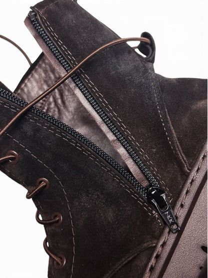 Close-up of the side zipper on suede boot Dusk