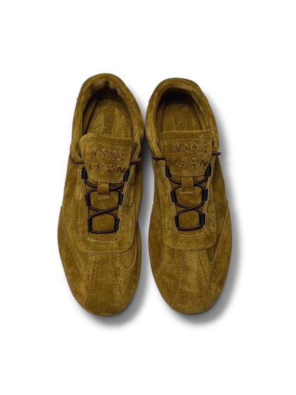 Yellow sneakers Flow Ochre in Italian suede, top view