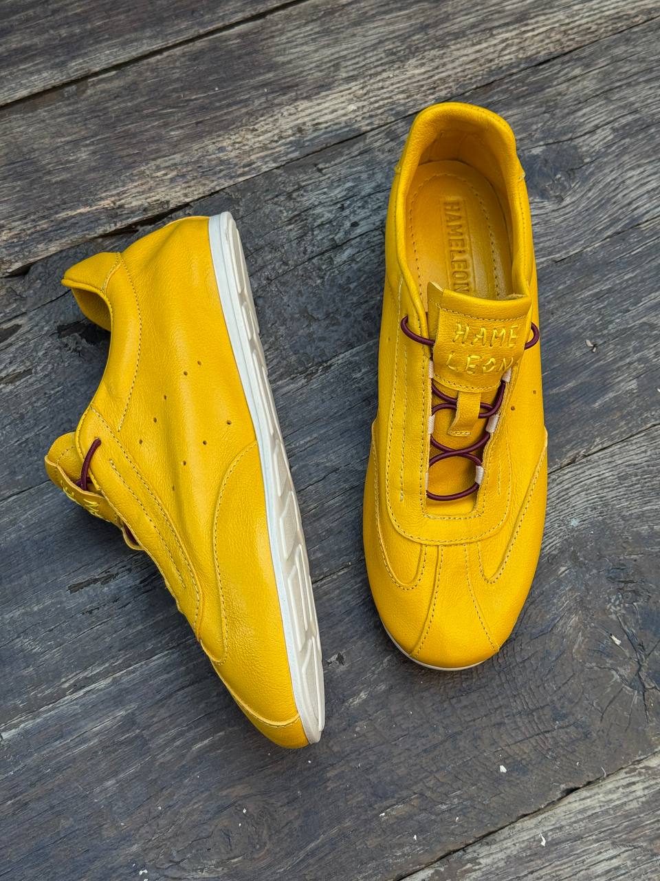Comfortable saffron leather sneakers for everyday wear