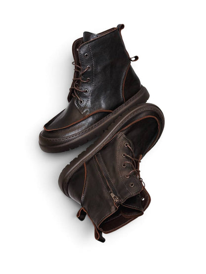 Side view of leather boots Terra showing side zipper detail