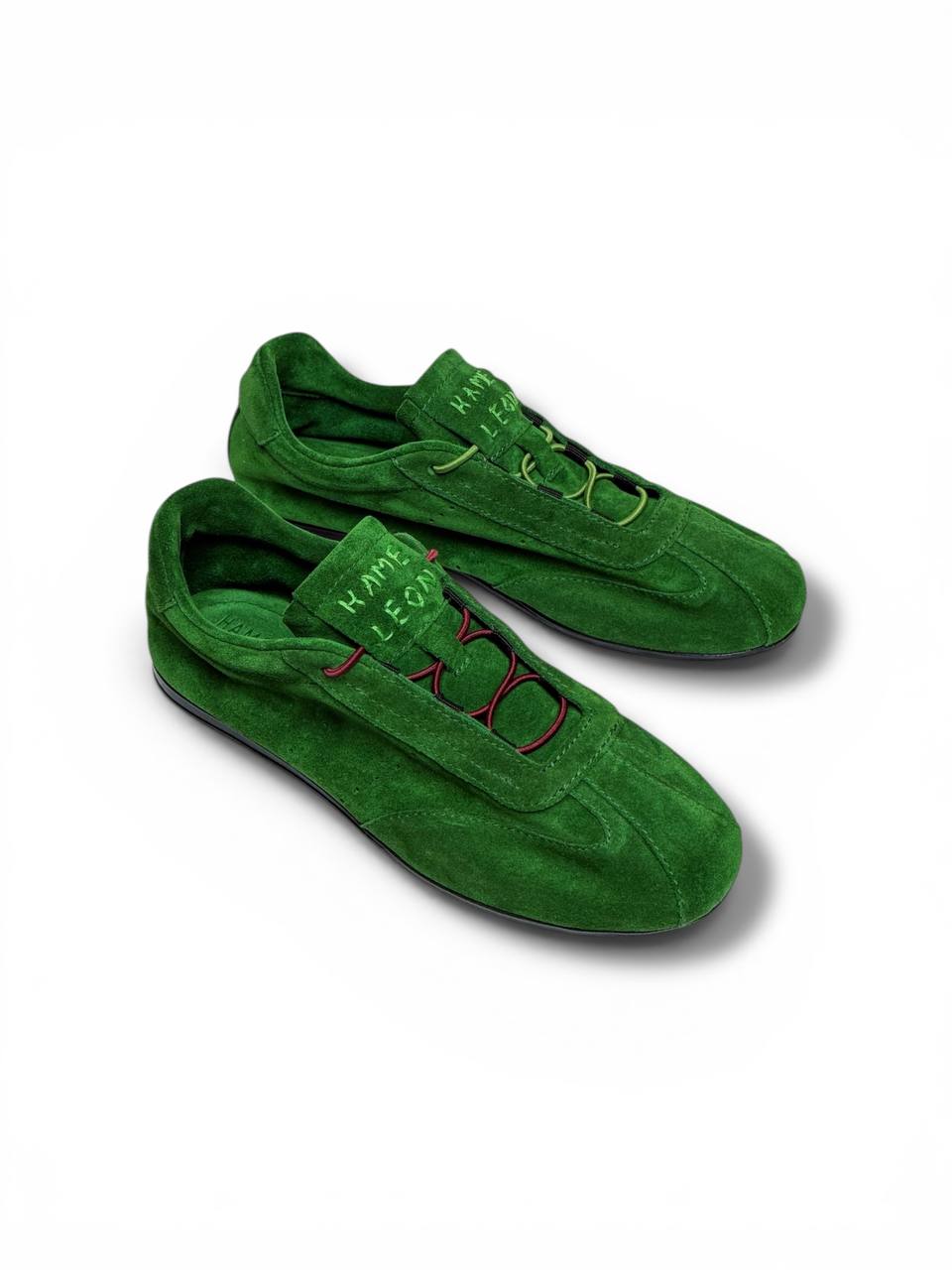 Green suede sneakers women HameleonShoes top view ミニマル スニーカー