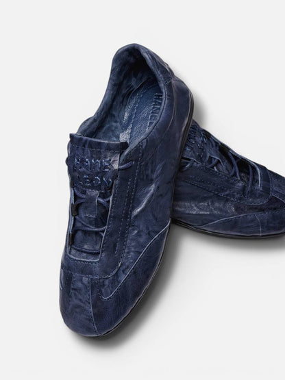 Textured Italian leather sneakers detail dark blue