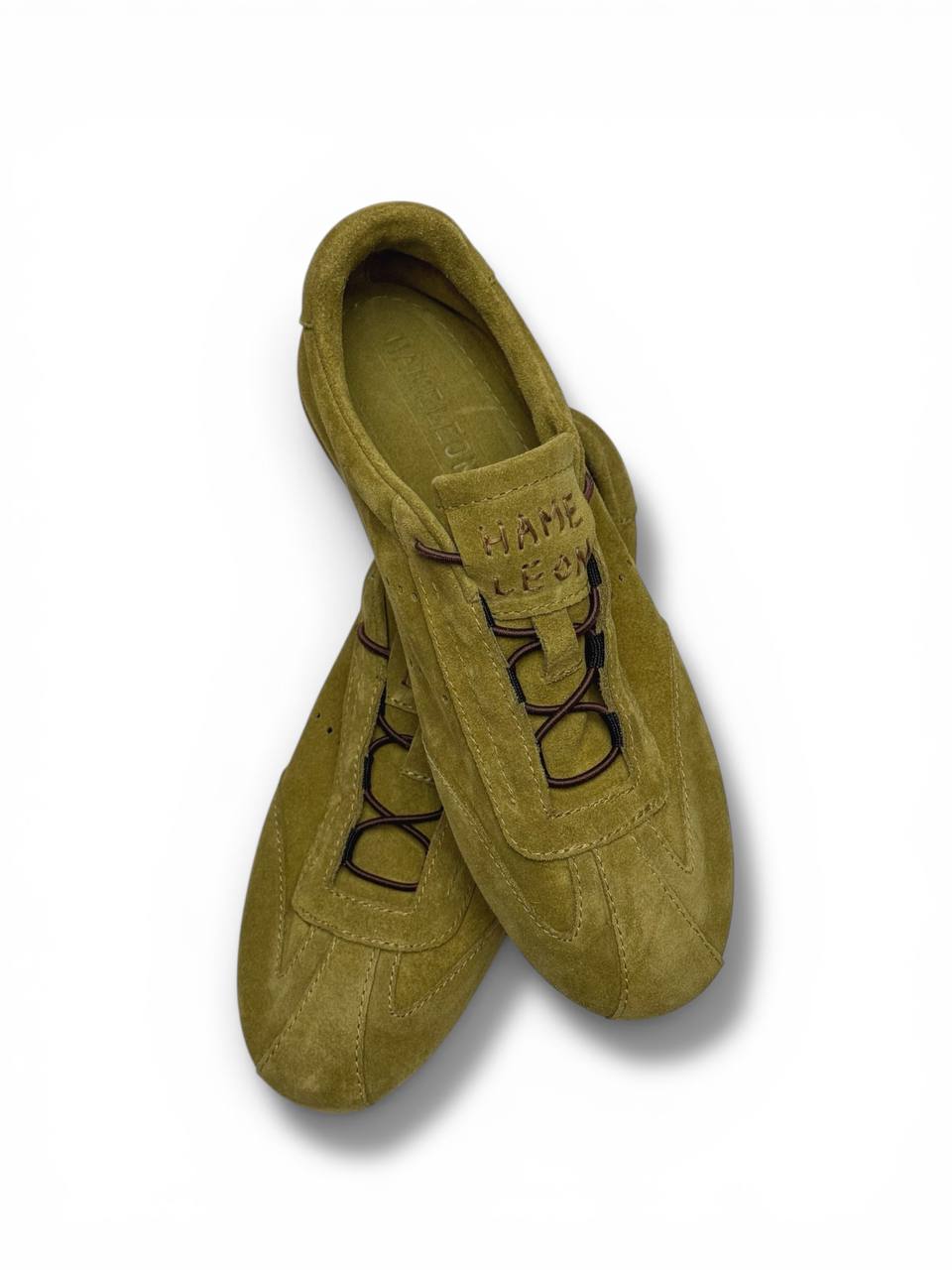 Minimal lace detail suede sneakers olive by HameleonShoes