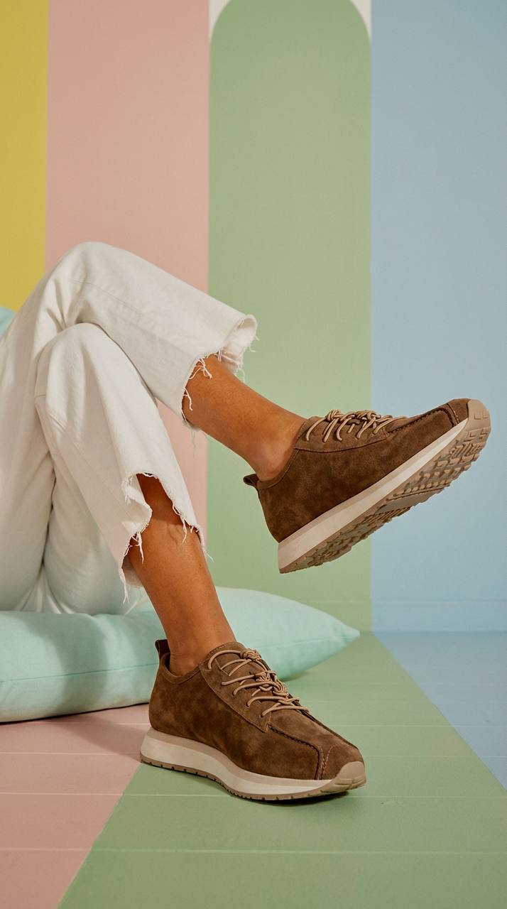 Women’s brown suede sneakers HAMELEON Flow lightweight comfortable leather shoes casual style