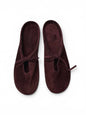 Editorial suede mules Lulu Bordeaux contemporary minimalist style