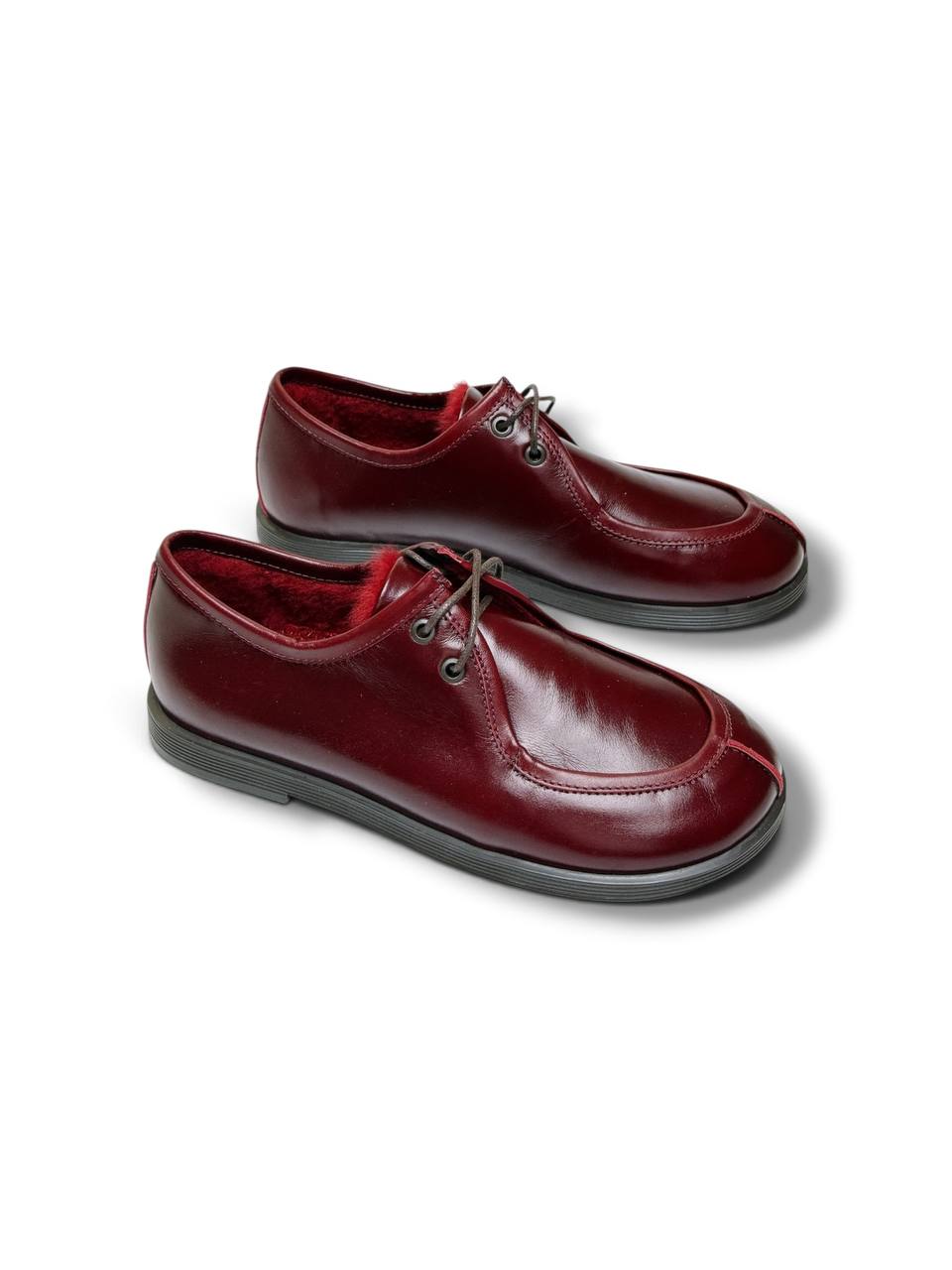 Deep burgundy leather Walkers Carmine with red sheepskin lining