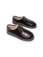 Dark brown leather Walkers Truffle shoes shown together from three-quarter view.