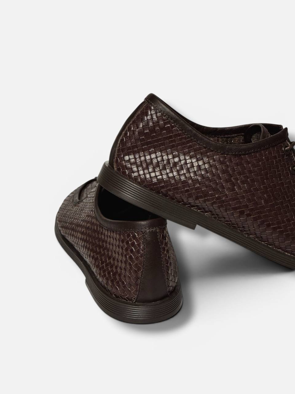 Handmade leather walkers heel view dark brown