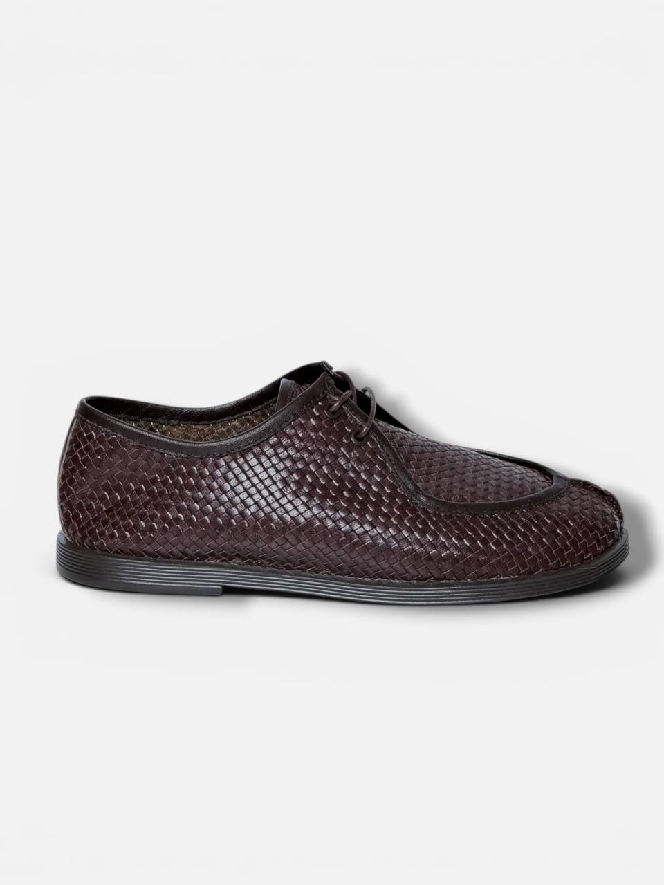 Brown woven leather walkers side profile minimal
