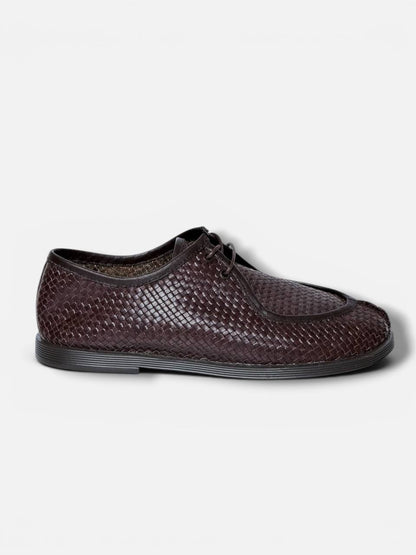 Brown woven leather walkers side profile minimal