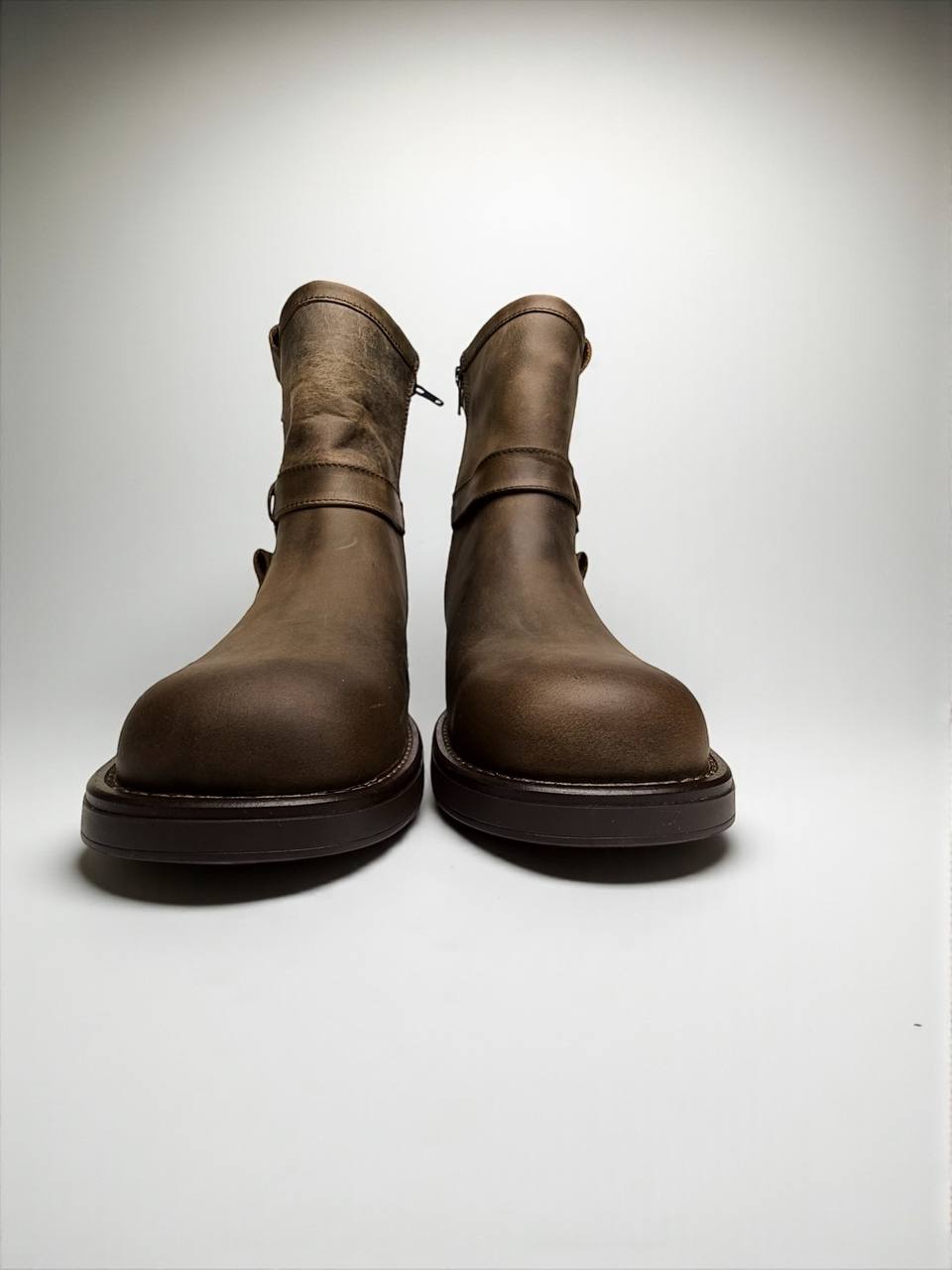 Handmade leather boots Outrider front view HameleonShoes