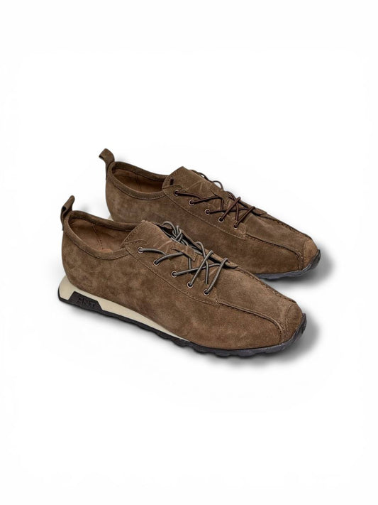 Handmade leather sneakers Umber front view HAMELEONSHOES