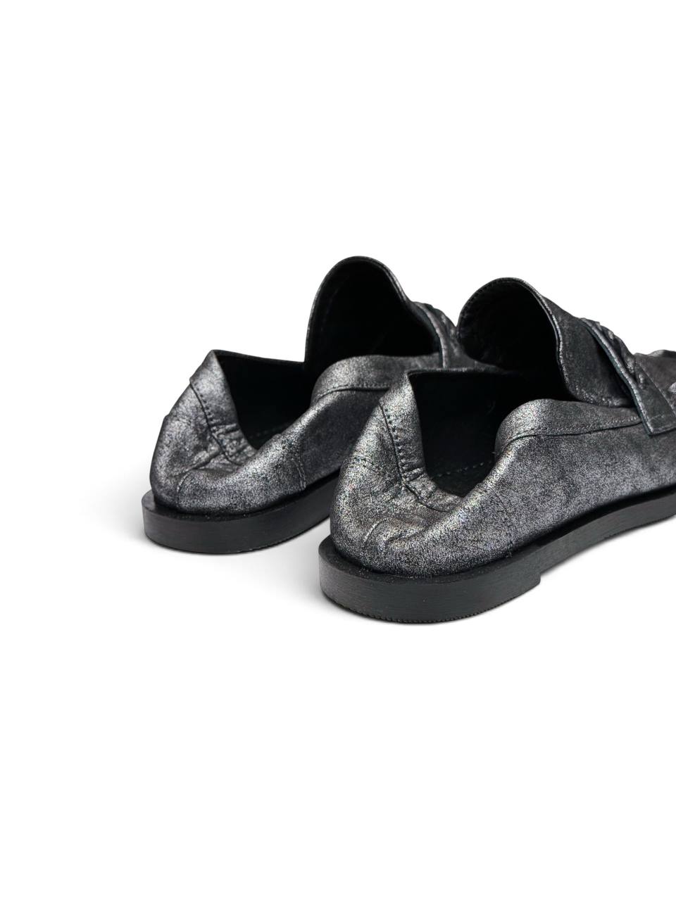 Dark silver leather Harry loafers shown from the back and side