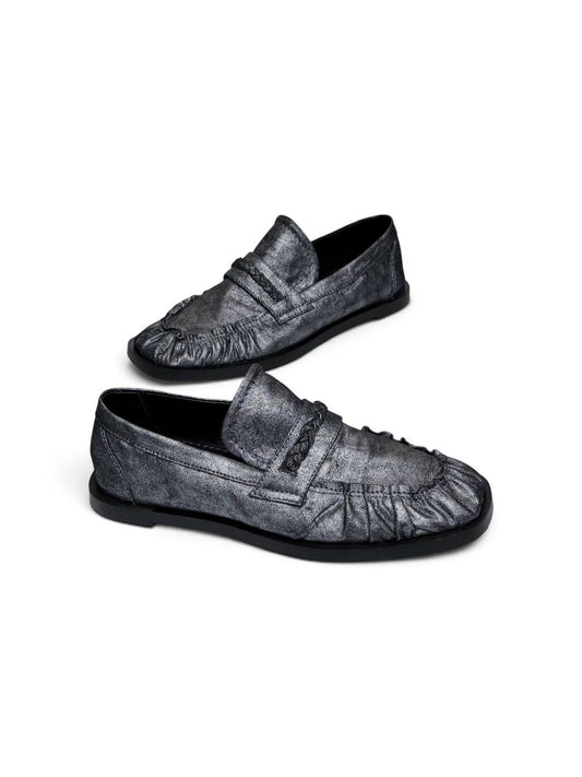 Metallic leather loafers Harry Gray in dark silver by HAMELEON