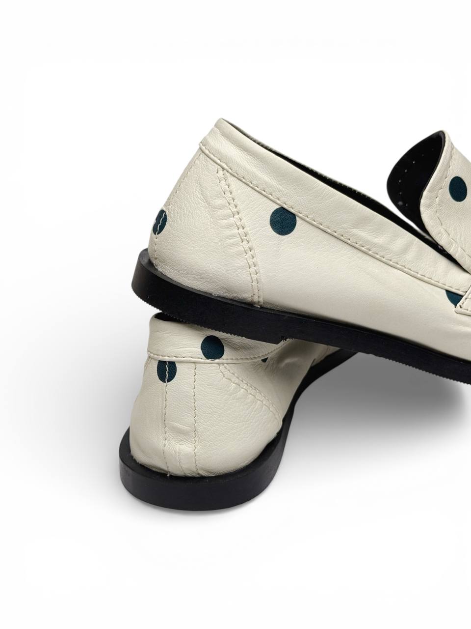 Ivory polka dot loafers with lightweight black sole