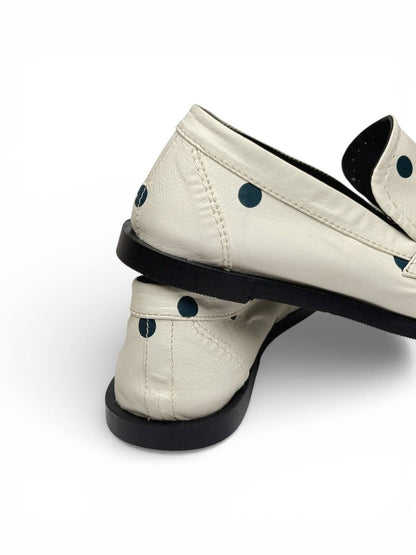 Ivory polka dot loafers with lightweight black sole