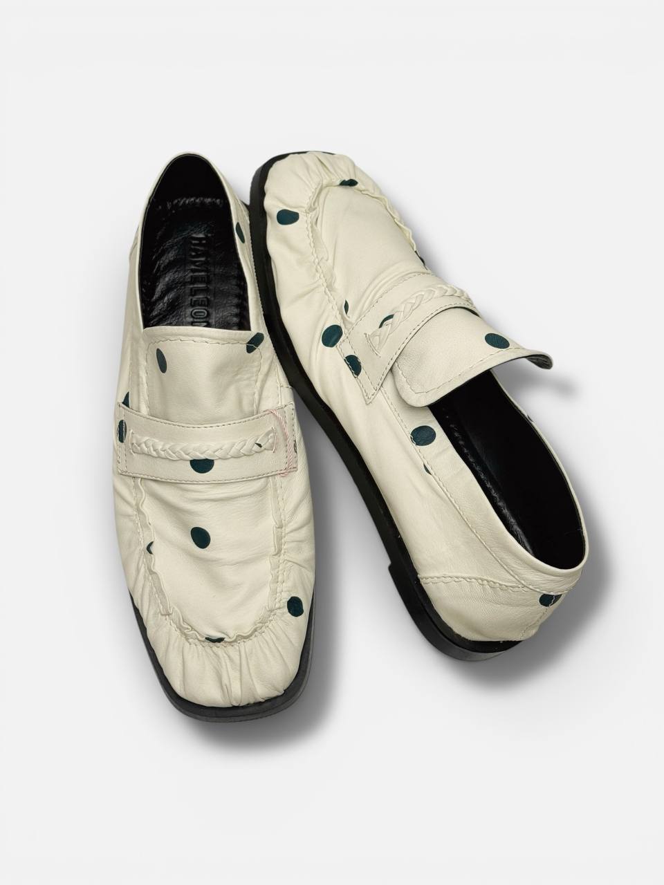 HAMELEON handmade leather loafers in ivory polka dot
