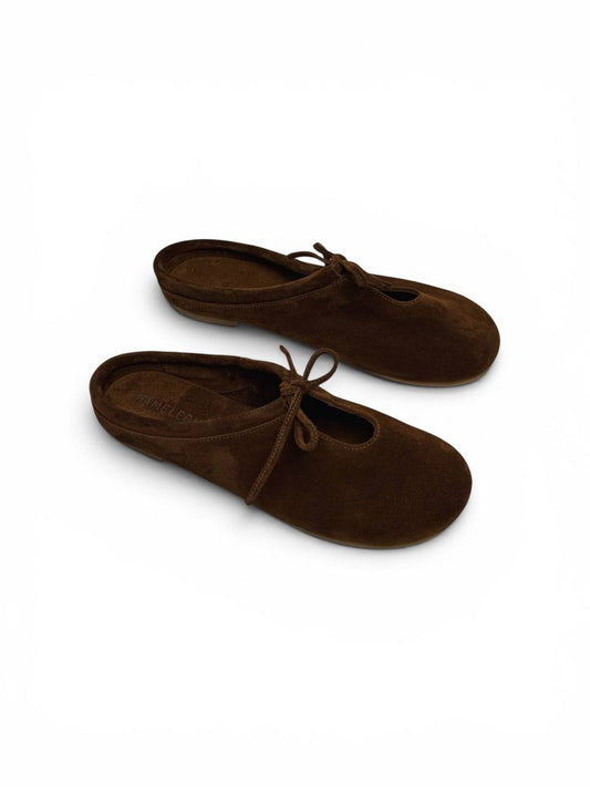 Handmade Chestnut Lulu mules in Italian suede