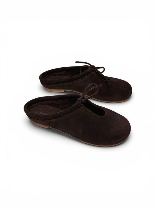 Handmade walnut suede mules with minimalist design HAMELEON