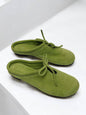 Handmade suede mules LULU Moss by HAMELEON, front angled view