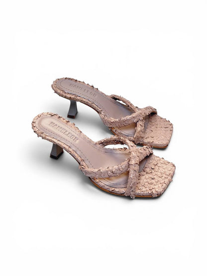 Selena Blush handmade leather mules in textured blush leather by HAMELEON