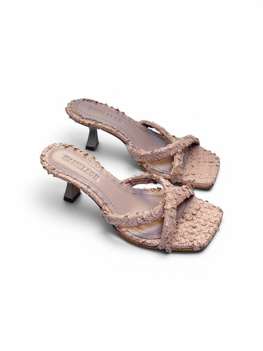 Selena Blush handmade leather mules in textured blush leather by HAMELEON
