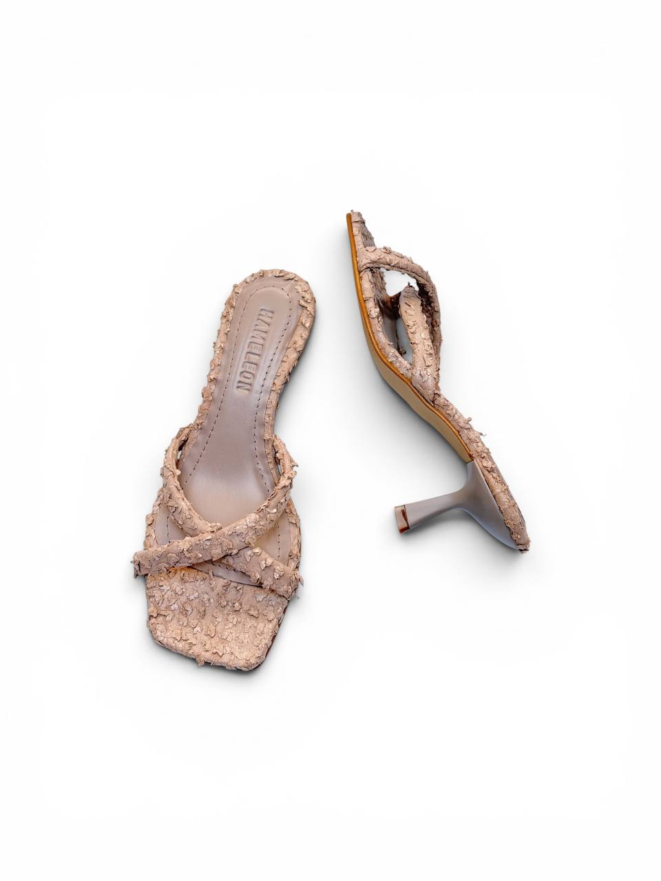 Leather-covered insole of Selena Blush artisan heeled mules