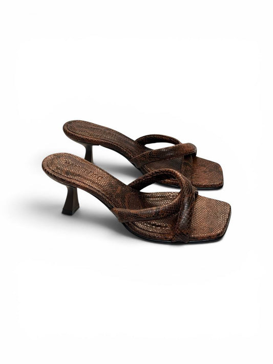 Selena Bronze handmade Italian leather mules with sculpted 5 cm heels HAMELEON