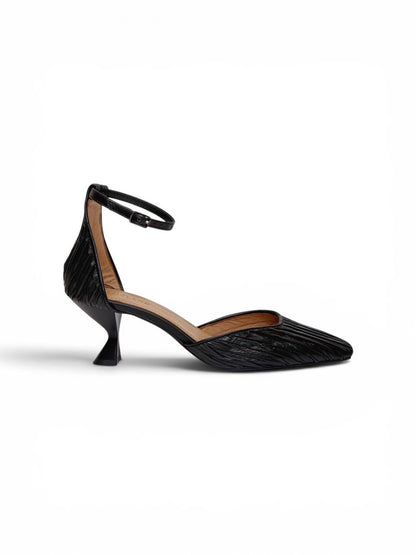 Side profile of Onyx Pumps with adjustable ankle strap and sculpted heel