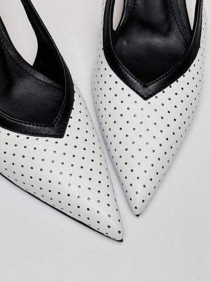 Perforated leather slingback heels detail